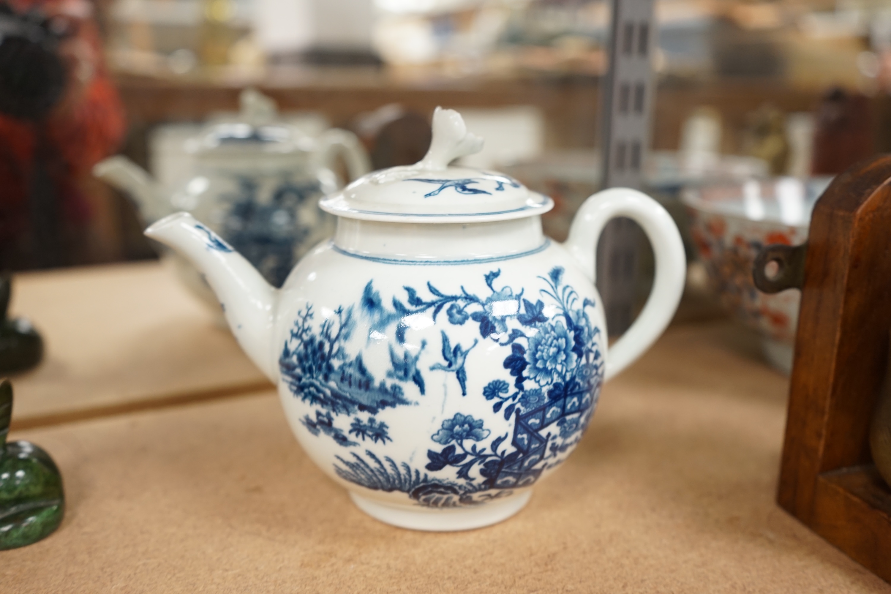 A Worcester fence pattern teapot and cover, c. 1775, 13cm high. Condition - fair.